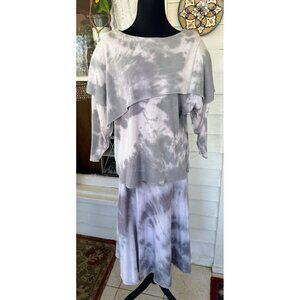 Vintage 80's Tye Dye Pink Gray Top And Skirt Set Size M/S